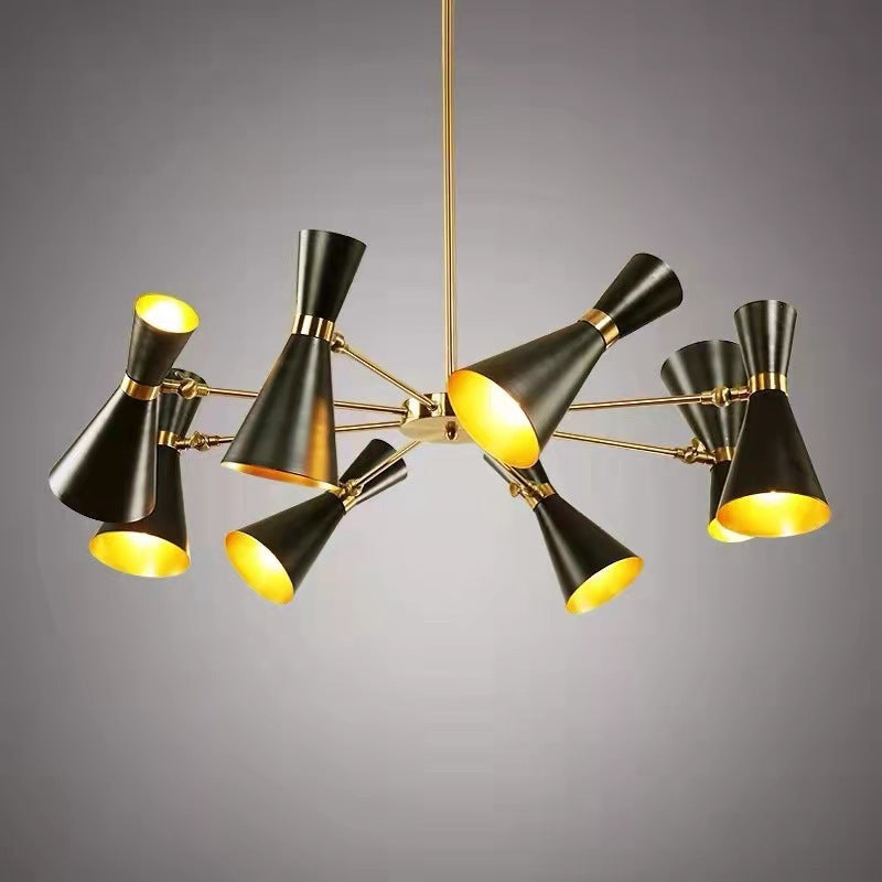 Mid-Century Six-Arm Double Cone Chandelier with Adjustable Swing Shades | High & Bury