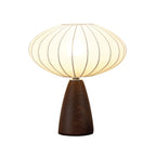 Mid-Century Wood Grain Cone Base Mushroom Fabric Table Lamp | High & Bury