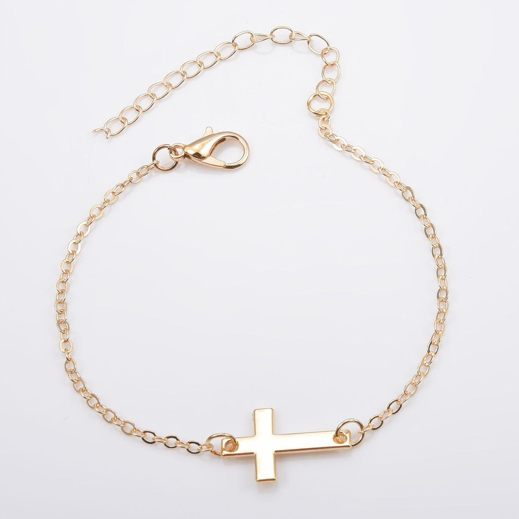Minimalist Cross Charm Bracelet with Adjustable Chain for Everyday Wear, view 3