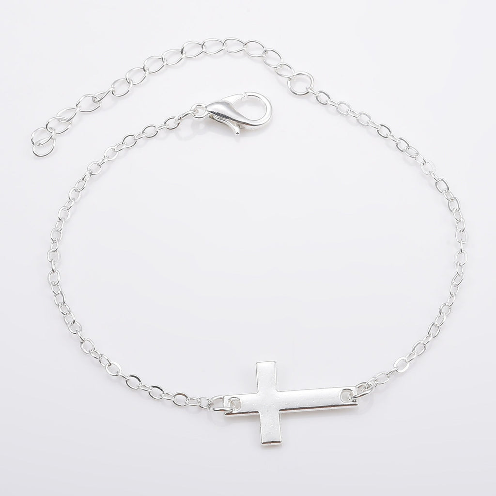Minimalist Cross Charm Bracelet with Adjustable Chain for Everyday Wear, view 4