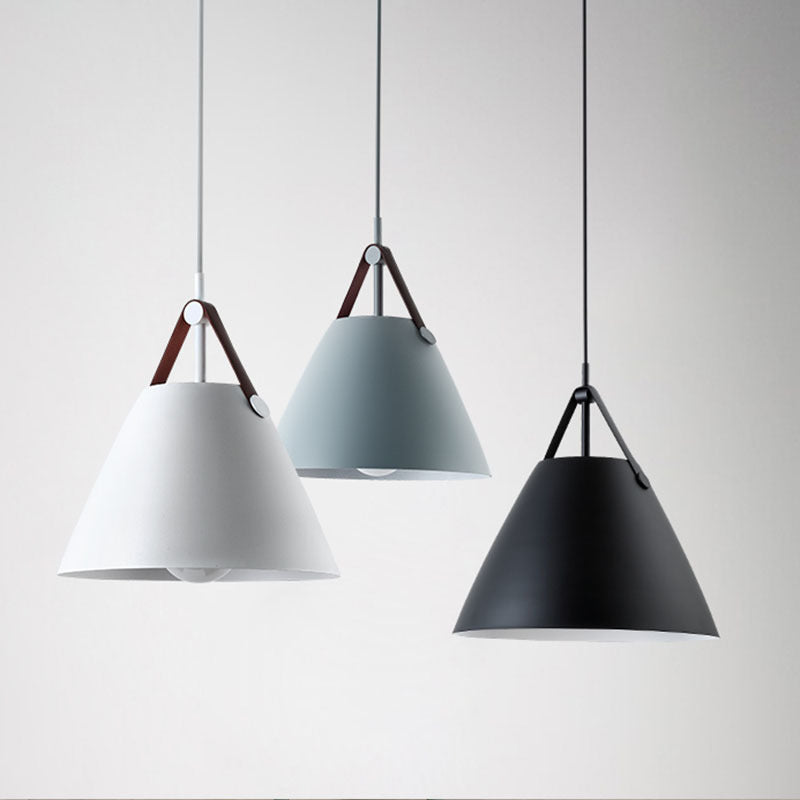 Modern Cone Pendant Light with Leather Band Accent | High & Bury