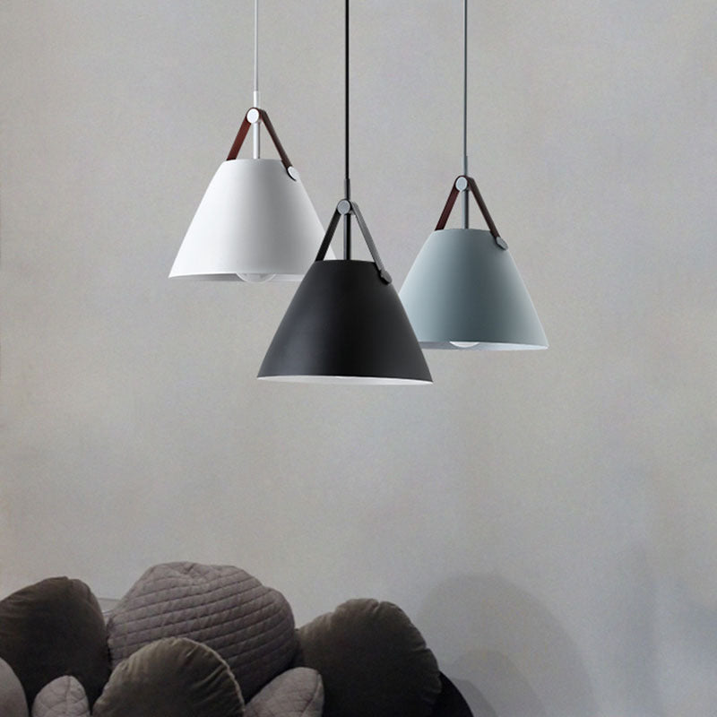 Modern Cone Pendant Light with Leather Band Accent | High & Bury