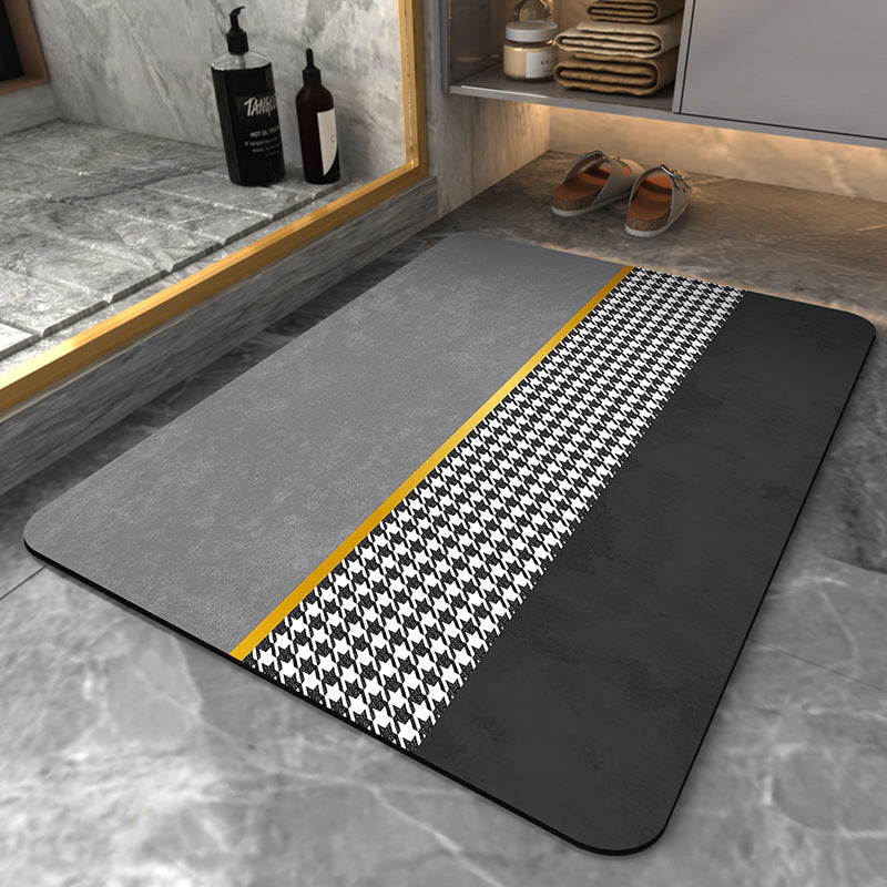 Modern Geometric Bath Mat Polyester Textile Non Slip | High & Bury