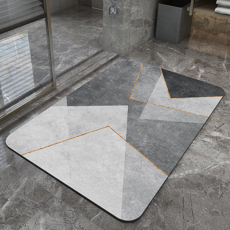 Modern Geometric Bath Mat Polyester Textile Non Slip | High & Bury