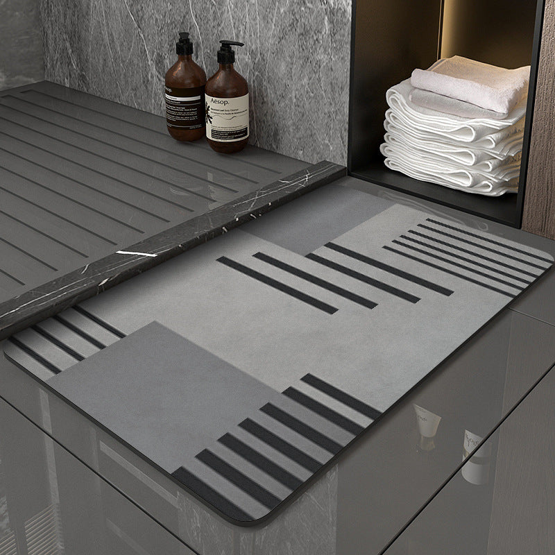 Modern Geometric Bath Mat Polyester Textile Non Slip | High & Bury