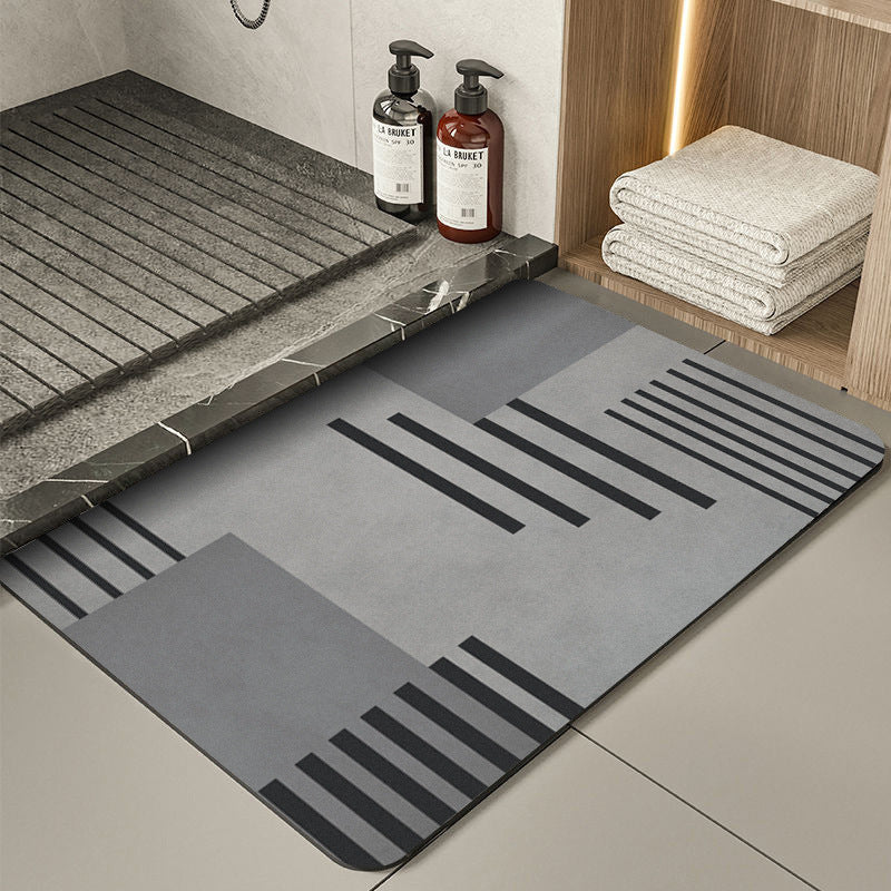 Modern Geometric Bath Mat Polyester Textile Non Slip | High & Bury