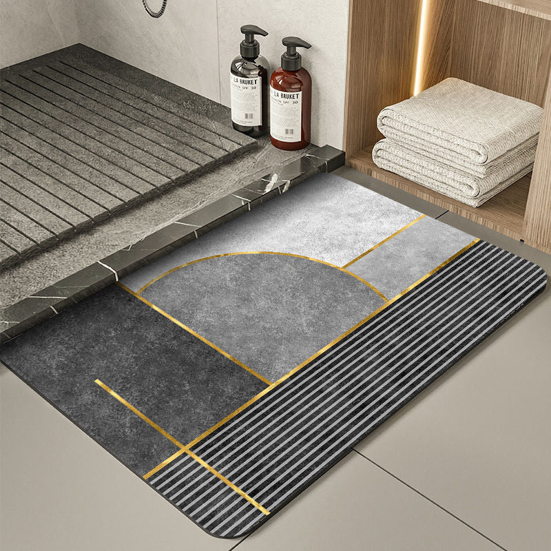 Modern Geometric Bath Mat Polyester Textile Non Slip | High & Bury