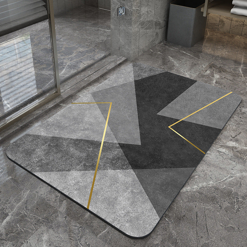 Modern Geometric Bath Mat Polyester Textile Non Slip | High & Bury