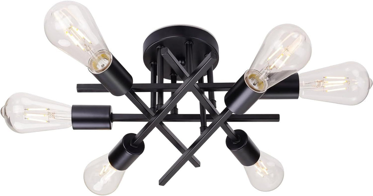 Modern Industrial Crossbar Four-Light Semi-Flush Ceiling Light | High & Bury