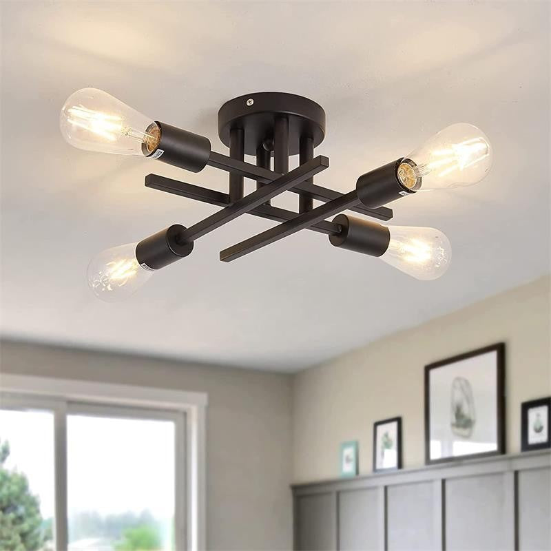 Modern Industrial Crossbar Four-Light Semi-Flush Ceiling Light | High & Bury