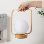 Moon Globe Ambient Table Lamp with Wooden Base and Copper Frame | High & Bury