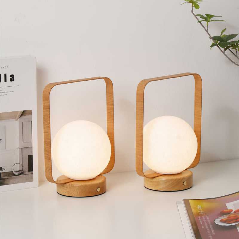 Moon Globe Ambient Table Lamp with Wooden Base and Copper Frame | High & Bury