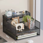 Multi-Tier Mesh Desktop Organizer with Document Holders | High & Bury