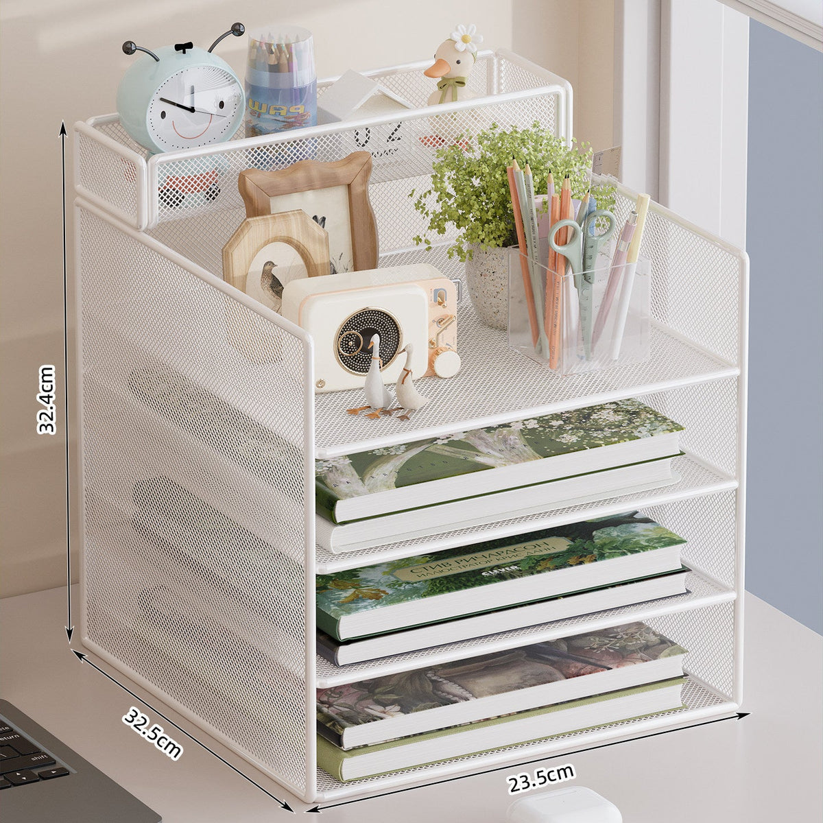 Multi-Tier Mesh Desktop Organizer with Document Holders | High & Bury