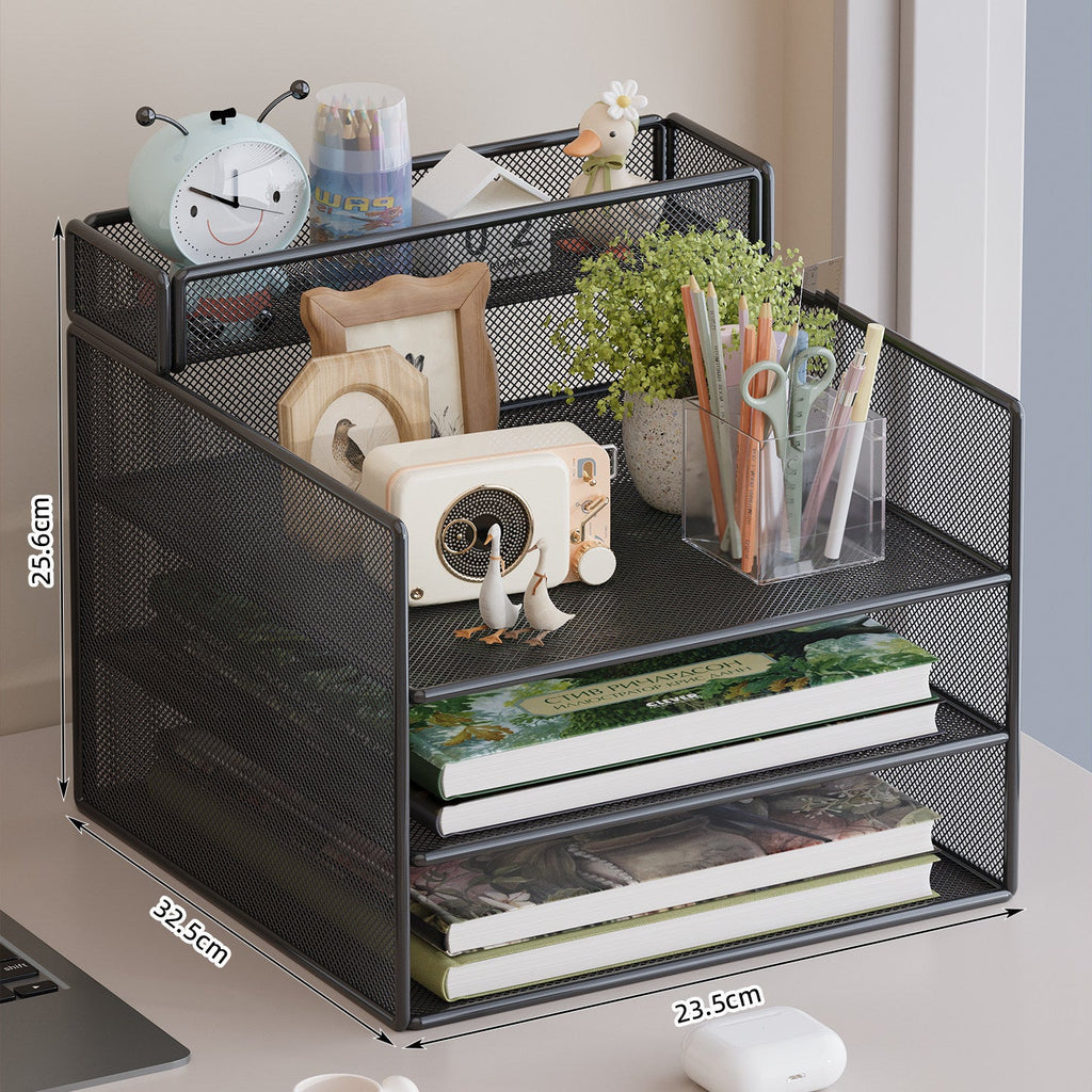 Multi-Tier Mesh Desktop Organizer with Document Holders | High & Bury