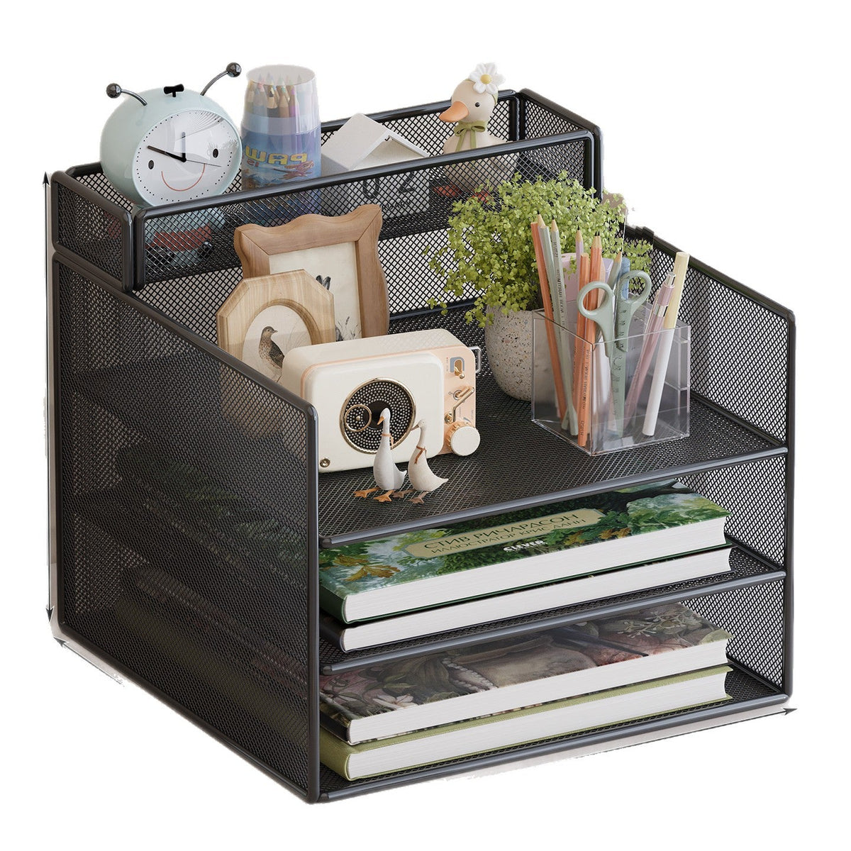 Multi-Tier Mesh Desktop Organizer with Document Holders | High & Bury
