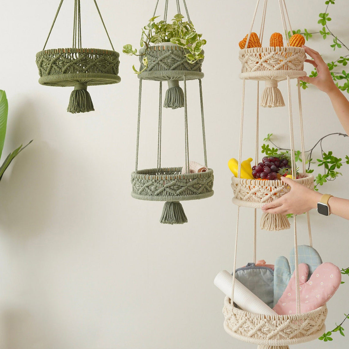 Multi-Tiered Macrame Hanging Storage | High & Bury