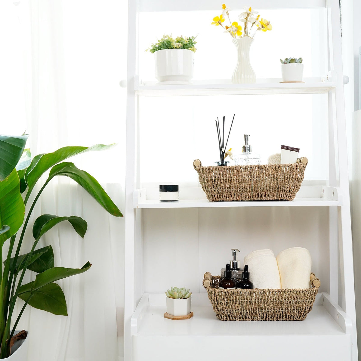Natural Fiber Storage Basket with Handles | High & Bury