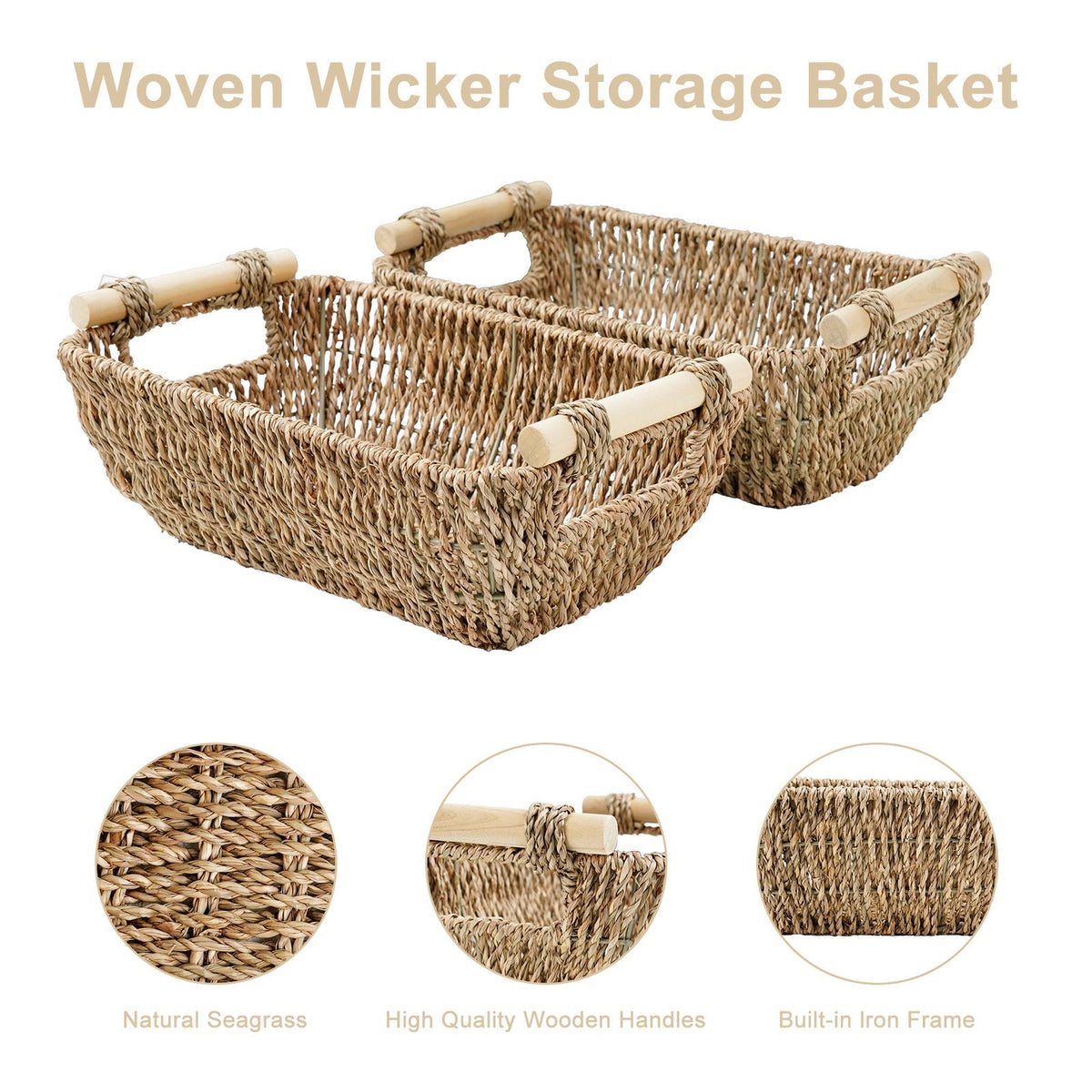 Natural Fiber Storage Basket with Handles | High & Bury