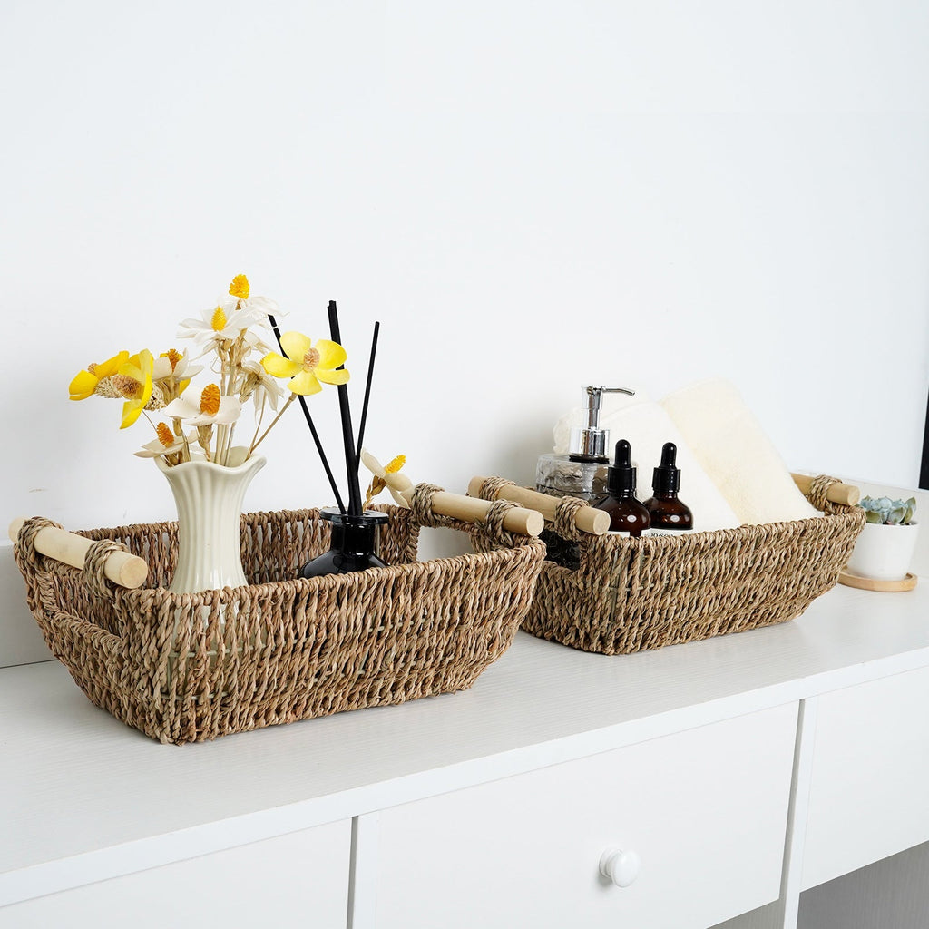 Natural Fiber Storage Basket with Handles | High & Bury