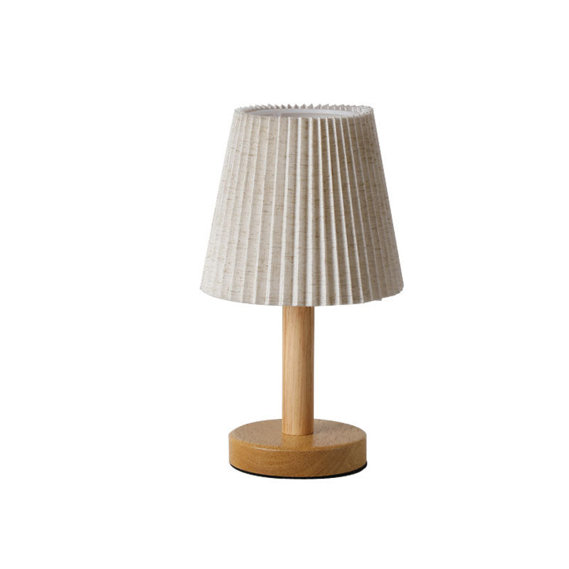 Nordic Minimalist Table Lamp made of Solid Oak with Pleated Fabric Shade | High & Bury