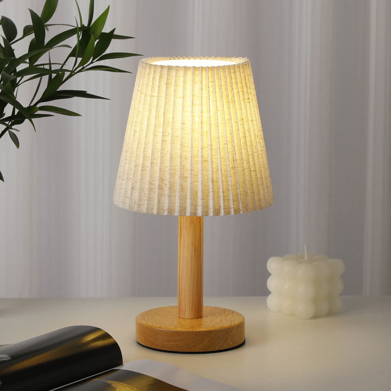 Nordic Minimalist Table Lamp made of Solid Oak with Pleated Fabric Shade | High & Bury