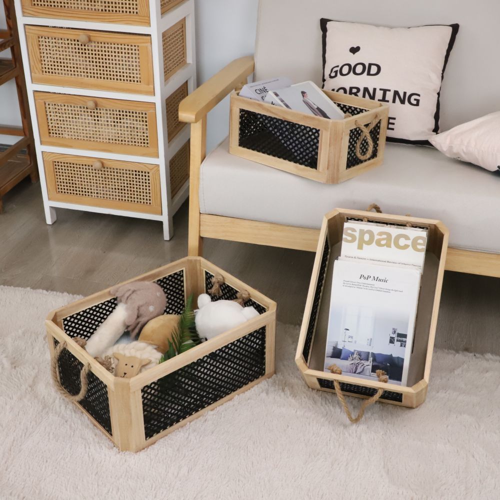Open Storage Basket with Natural Fiber and Raffia Covering | High & Bury