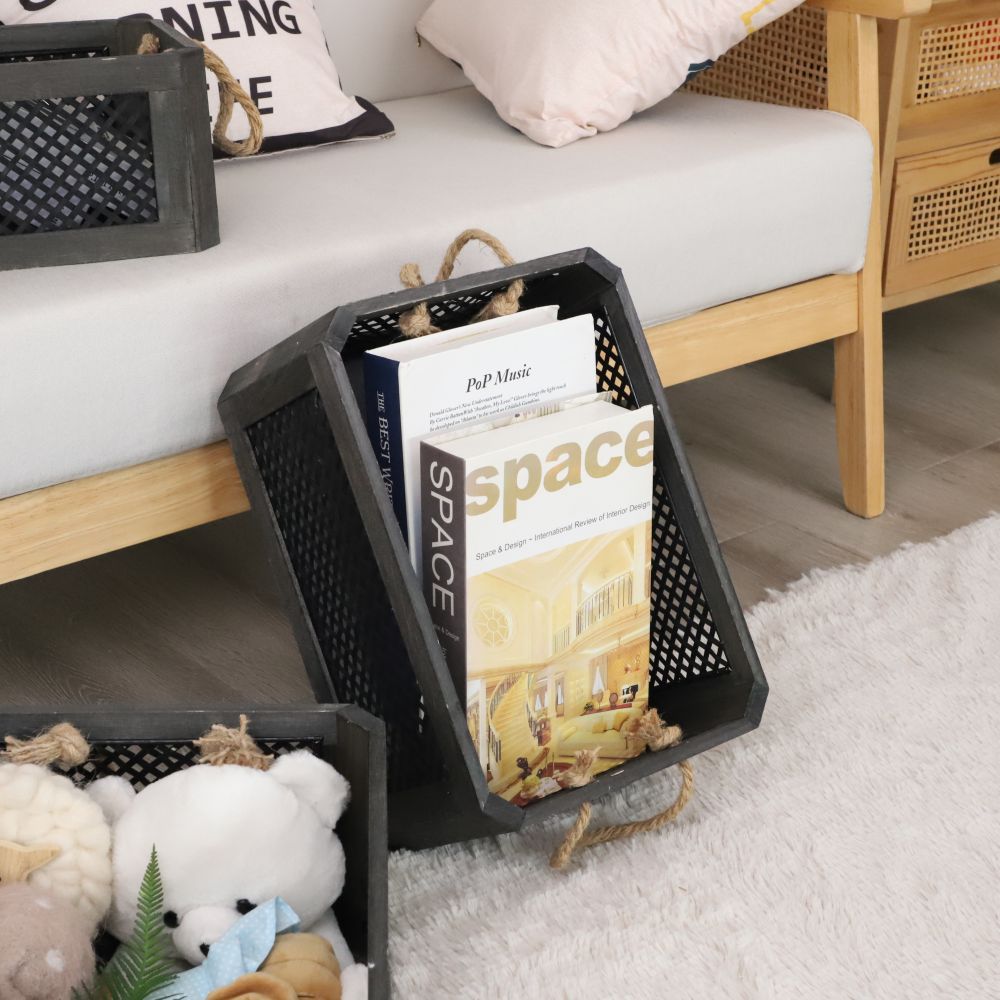 Open Storage Basket with Natural Fiber and Raffia Covering | High & Bury