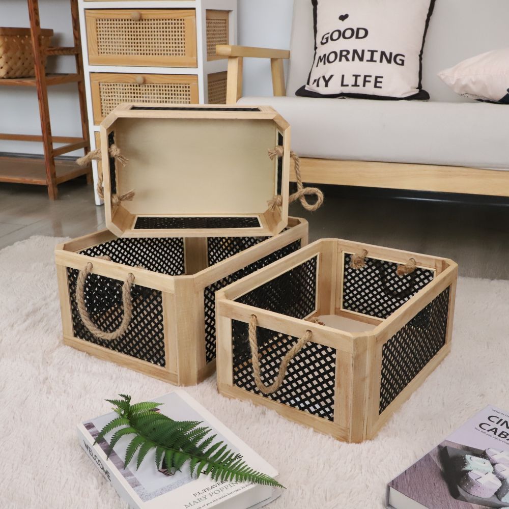 Open Storage Basket with Natural Fiber and Raffia Covering | High & Bury