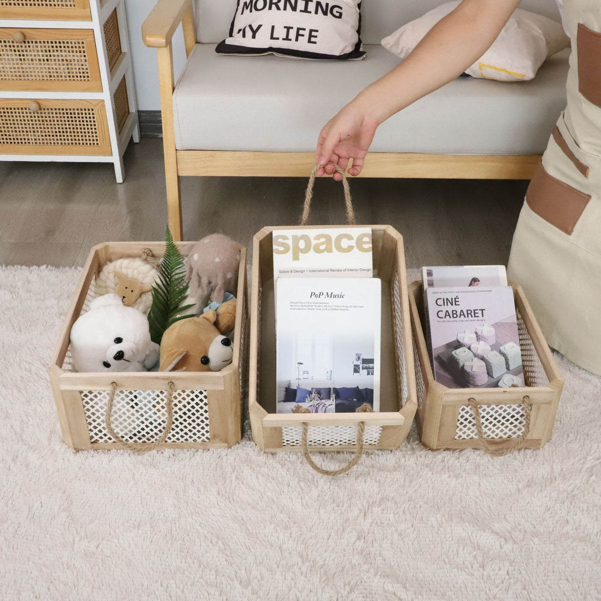 Open Storage Basket with Natural Fiber and Raffia Covering | High & Bury