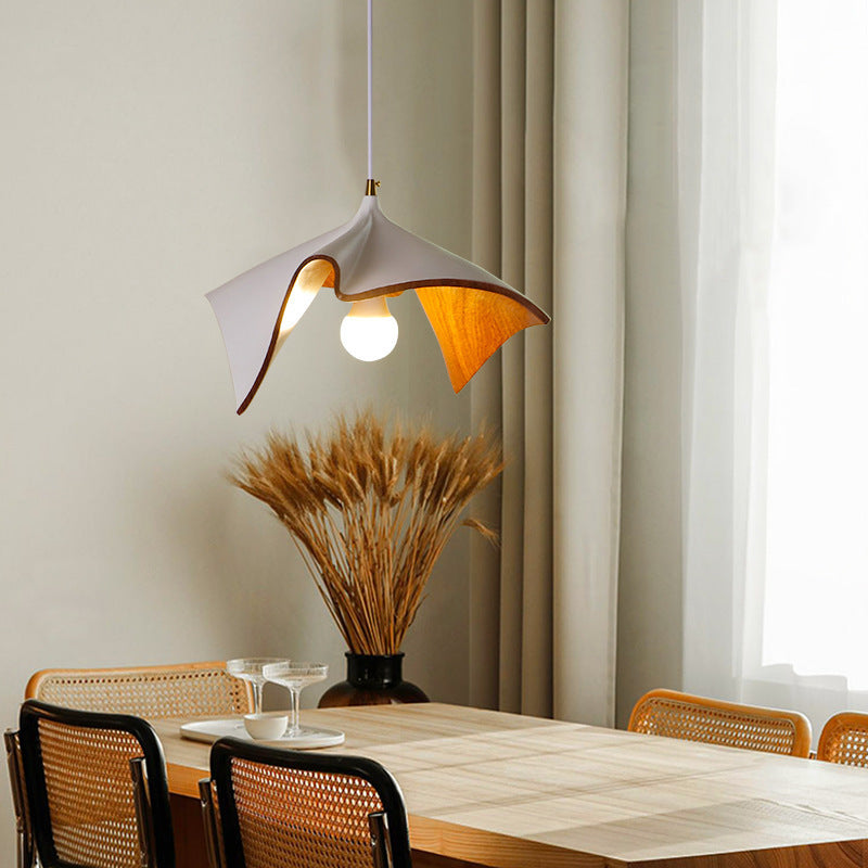 Organic Curved Wood-Look Resin Pendant Light with Draped Petal Shade | High & Bury