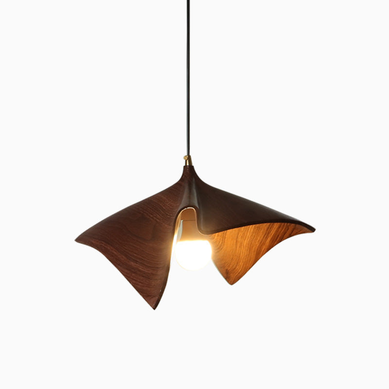 Organic Curved Wood-Look Resin Pendant Light with Draped Petal Shade | High & Bury
