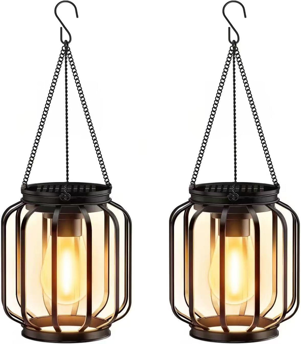 Outdoor Solar Hanging Lights in Metal Cage with Warm LED Candle Light | High & Bury
