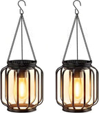 Outdoor Solar Hanging Lights in Metal Cage with Warm LED Candle Light | High & Bury