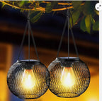 Outdoor Solar Hanging Lights in Metal Cage with Warm LED Candle Light | High & Bury