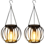 Outdoor Solar Hanging Lights in Metal Cage with Warm LED Candle Light | High & Bury