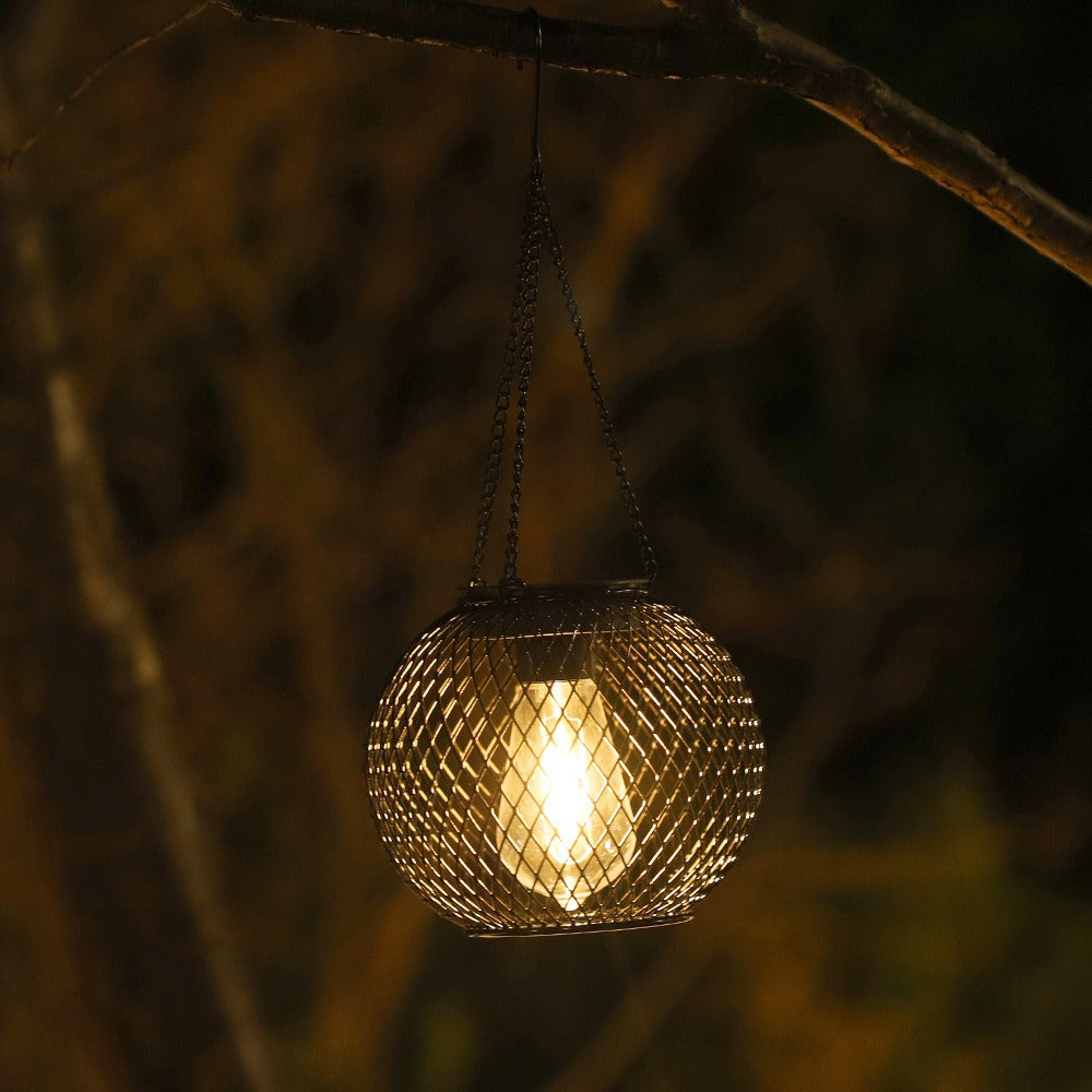 Outdoor Solar Hanging Lights in Metal Cage with Warm LED Candle Light | High & Bury