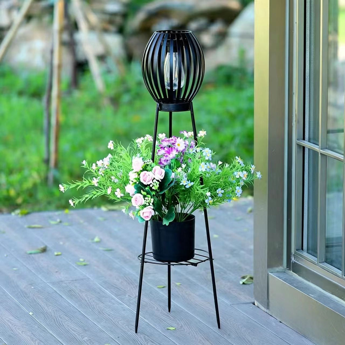 Outdoor Solar Hanging Lights in Metal Cage with Warm LED Candle Light | High & Bury