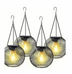 Outdoor Solar Hanging Lights in Metal Cage with Warm LED Candle Light | High & Bury