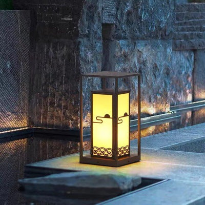 Outdoor Solar Lantern Path Light with Decorative Frosted Glass Panels | High & Bury