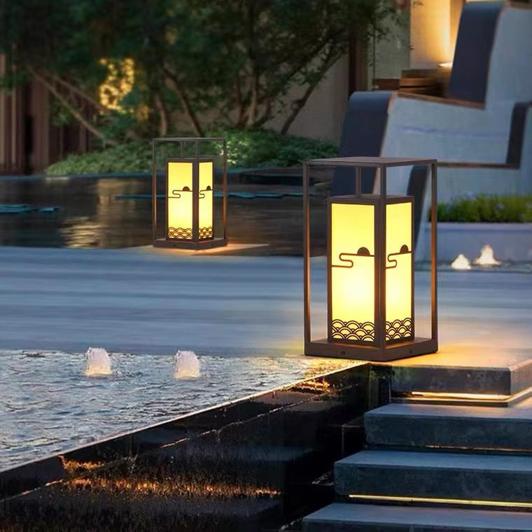 Outdoor Solar Lantern Path Light with Decorative Frosted Glass Panels | High & Bury