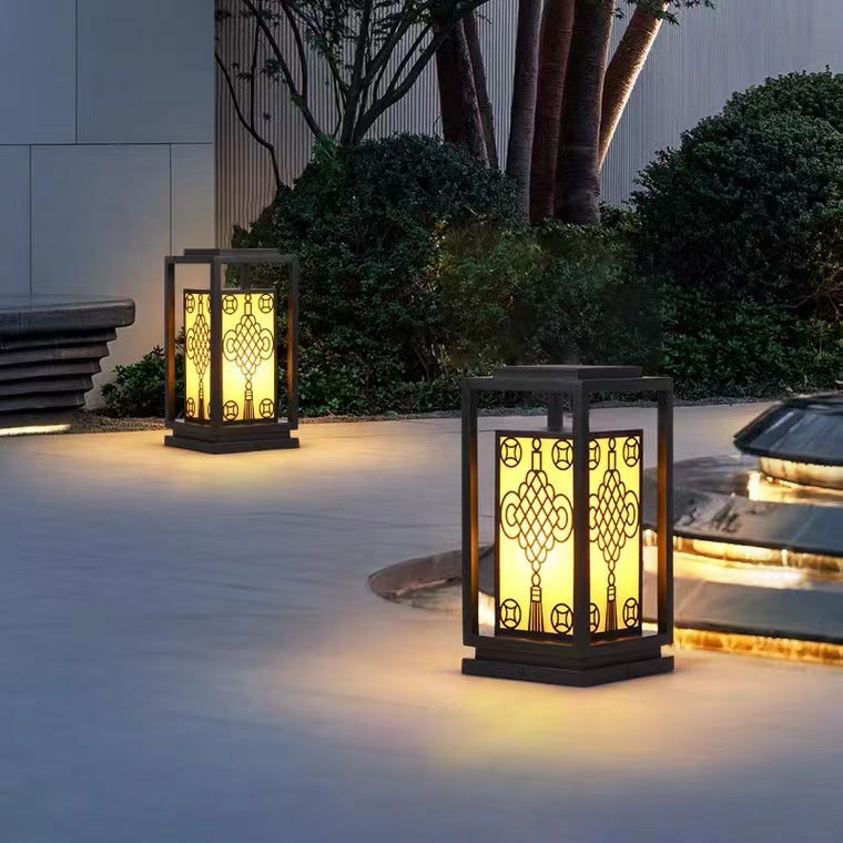 Outdoor Solar Lantern Path Light with Decorative Frosted Glass Panels | High & Bury
