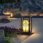 Outdoor Solar Lantern Path Light with Decorative Frosted Glass Panels | High & Bury