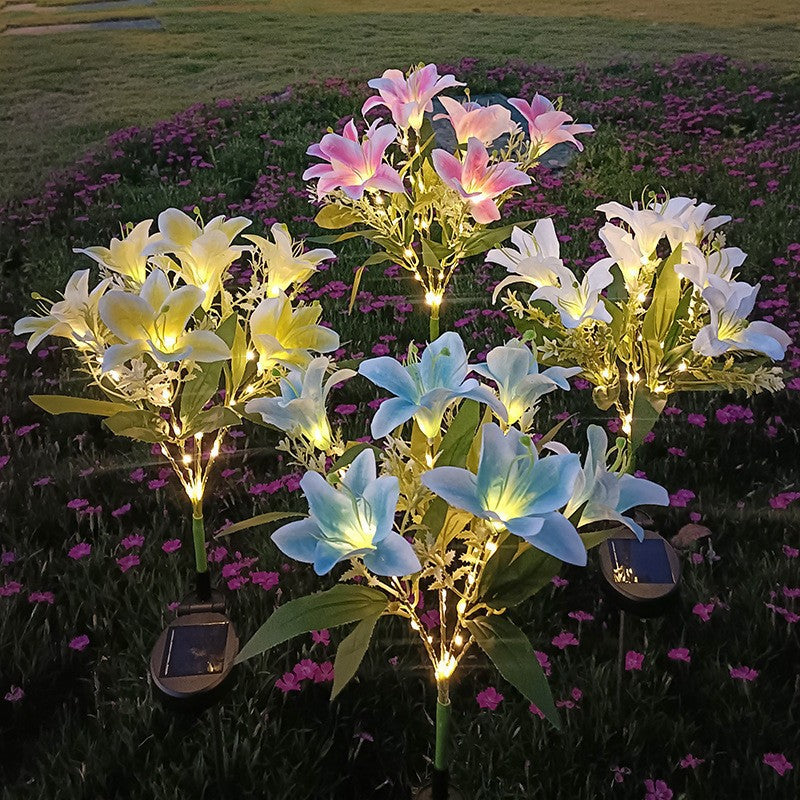 Outdoor Solar LED Glowing Lily Bouquet Plug Lights | High & Bury