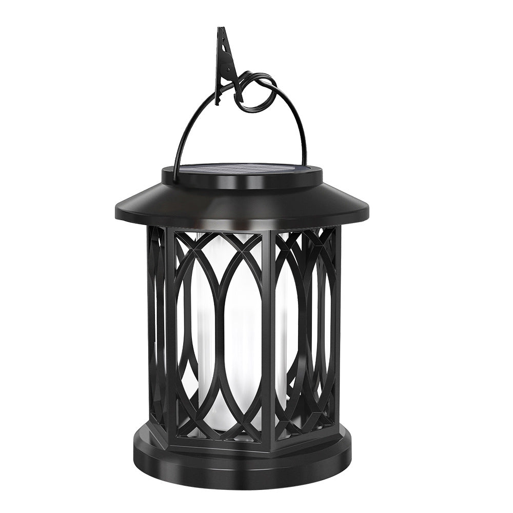 Outdoor Solar-Powered Metal Hanging Light with Decorative Grid and Flickering LED Candle | High & Bury