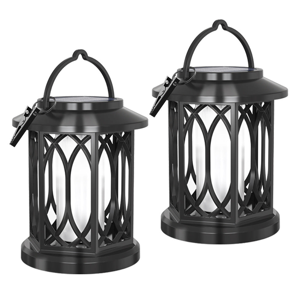 Outdoor Solar-Powered Metal Hanging Light with Decorative Grid and Flickering LED Candle | High & Bury