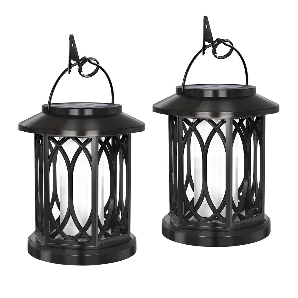 Outdoor Solar-Powered Metal Hanging Light with Decorative Grid and Flickering LED Candle | High & Bury
