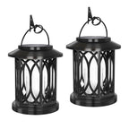 Outdoor Solar-Powered Metal Hanging Light with Decorative Grid and Flickering LED Candle | High & Bury