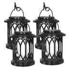 Outdoor Solar-Powered Metal Hanging Light with Decorative Grid and Flickering LED Candle | High & Bury