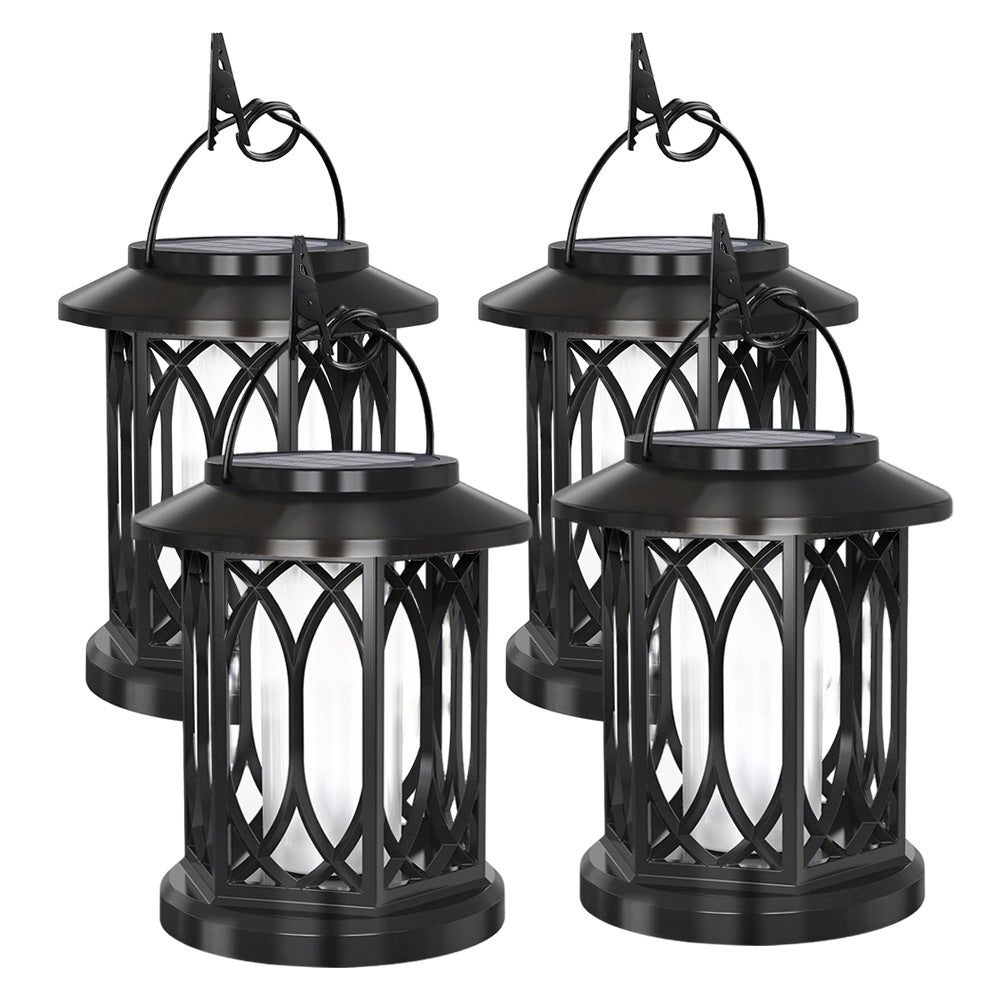 Outdoor Solar-Powered Metal Hanging Light with Decorative Grid and Flickering LED Candle | High & Bury